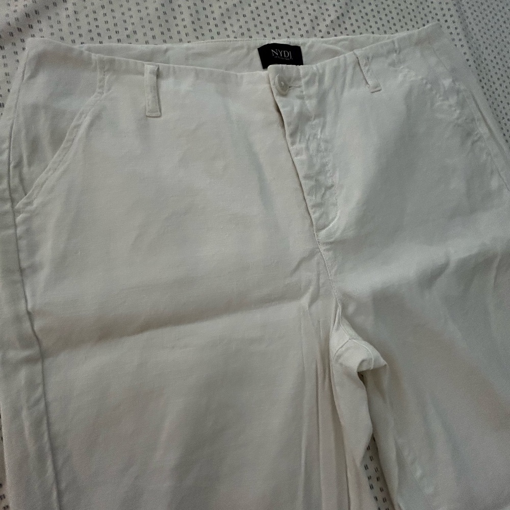 NYDJ White Linen Blend Wide-Leg Trouser Pants — Size 8